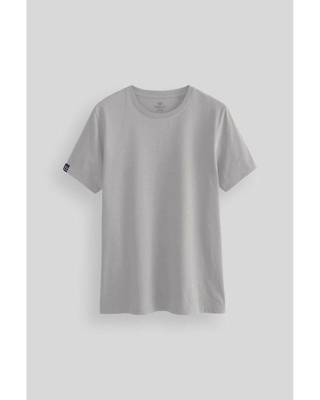 TOMMY LIFE Gray Cotton Elastane Crew Neck T-Shirt for men