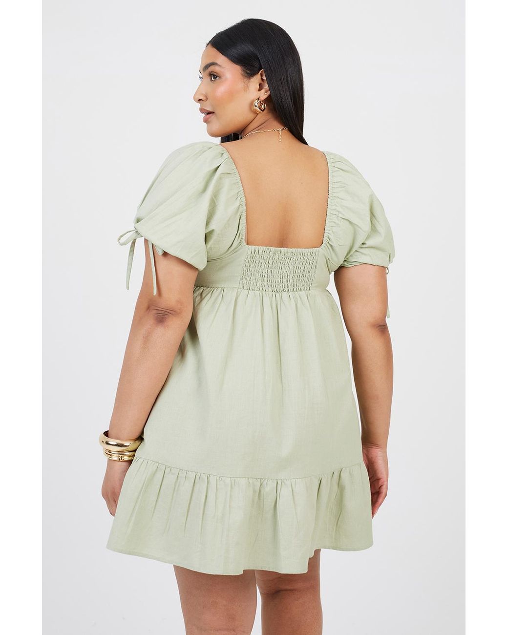 Brave Soul White Curve Cotton Puff Sleeve Mini Dress