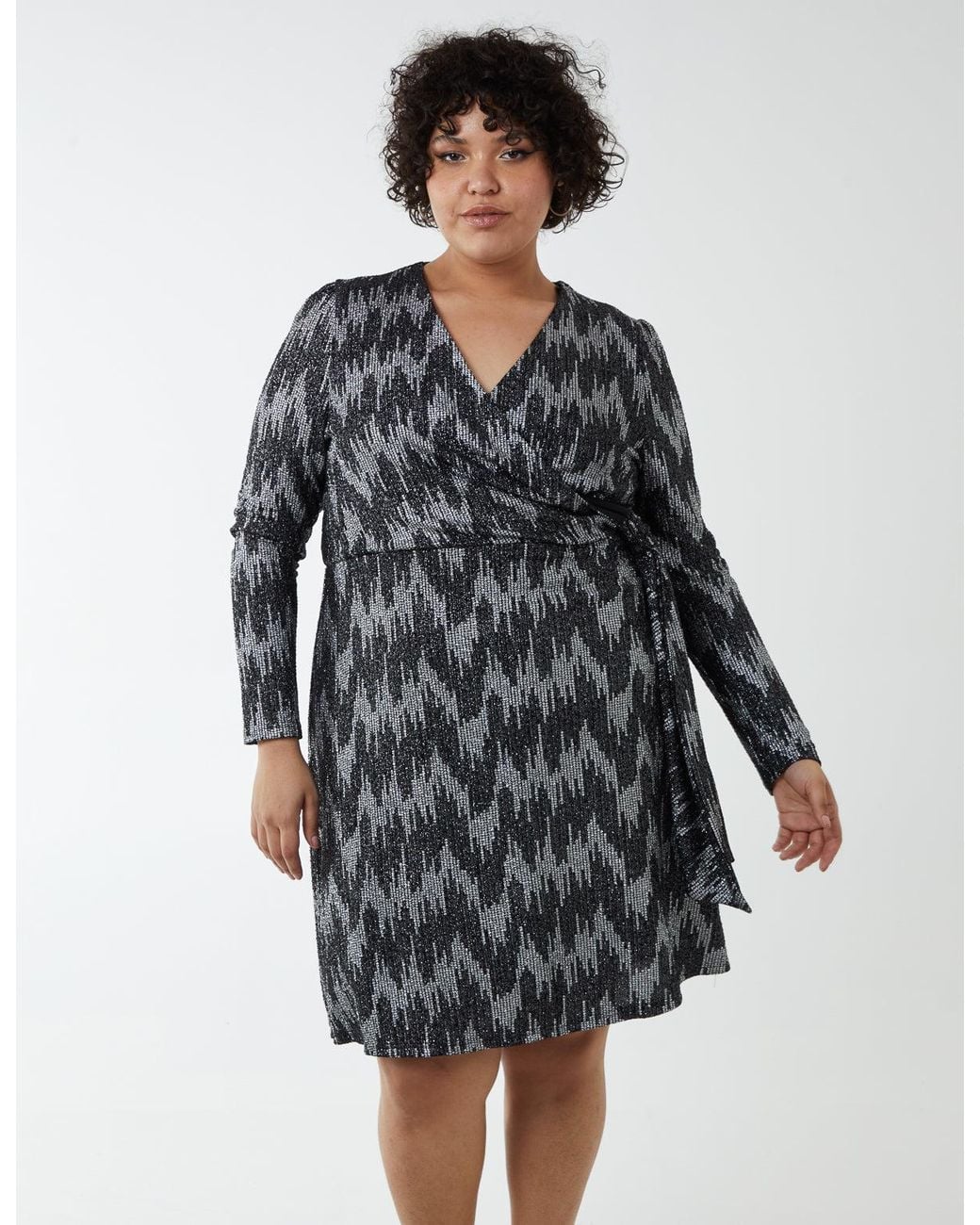 Blue Vanilla Gray Curve Fixed Wrap Skater Dress With Tie
