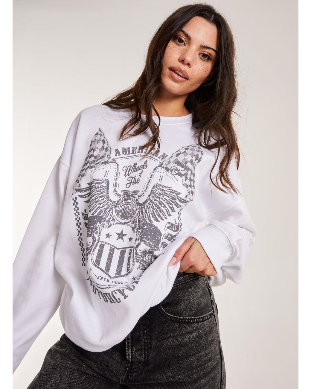 Pink Vanilla White Printed American Sweatshirt