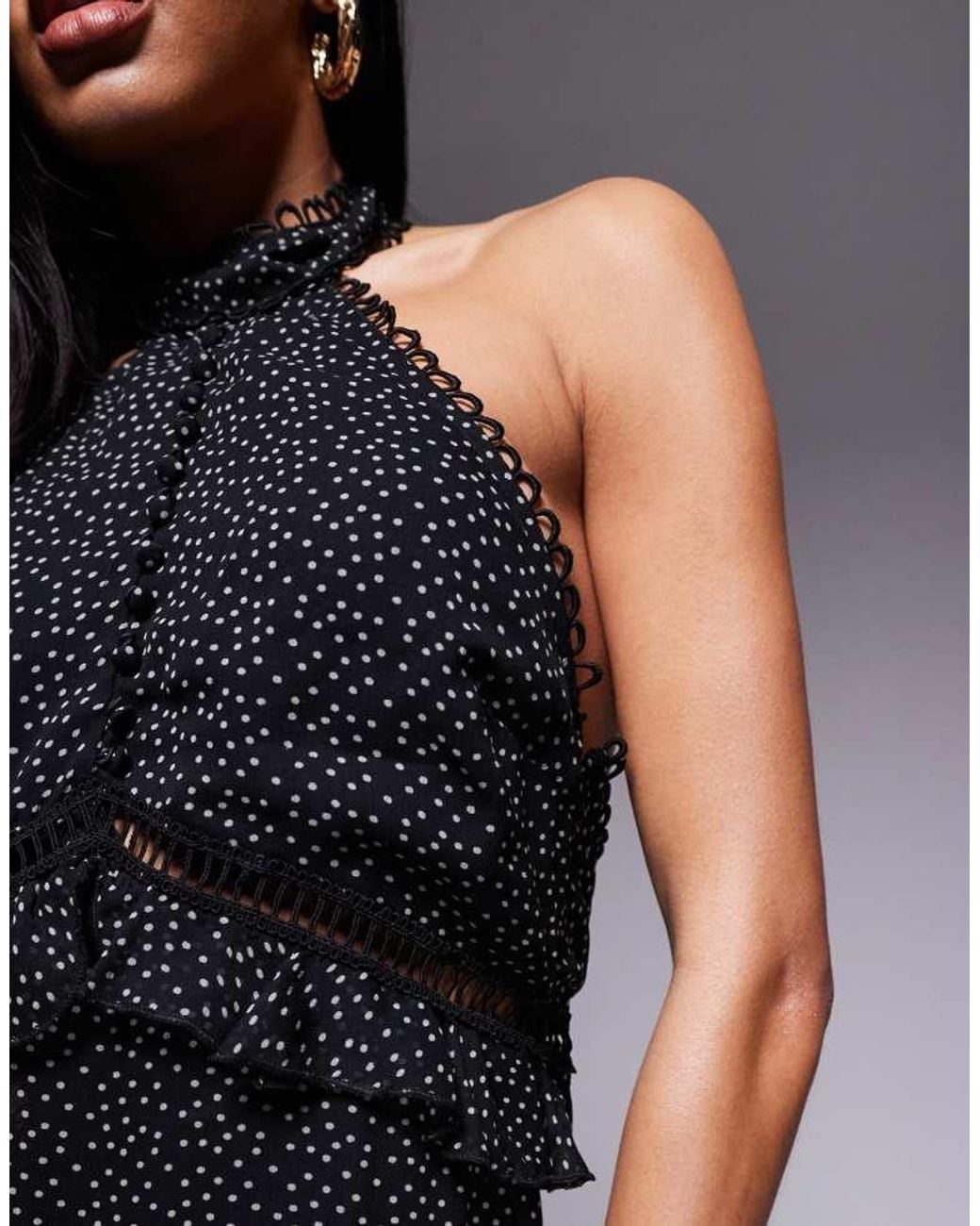 ASOS Black Lace Insert Halter Tiered Mini Dress