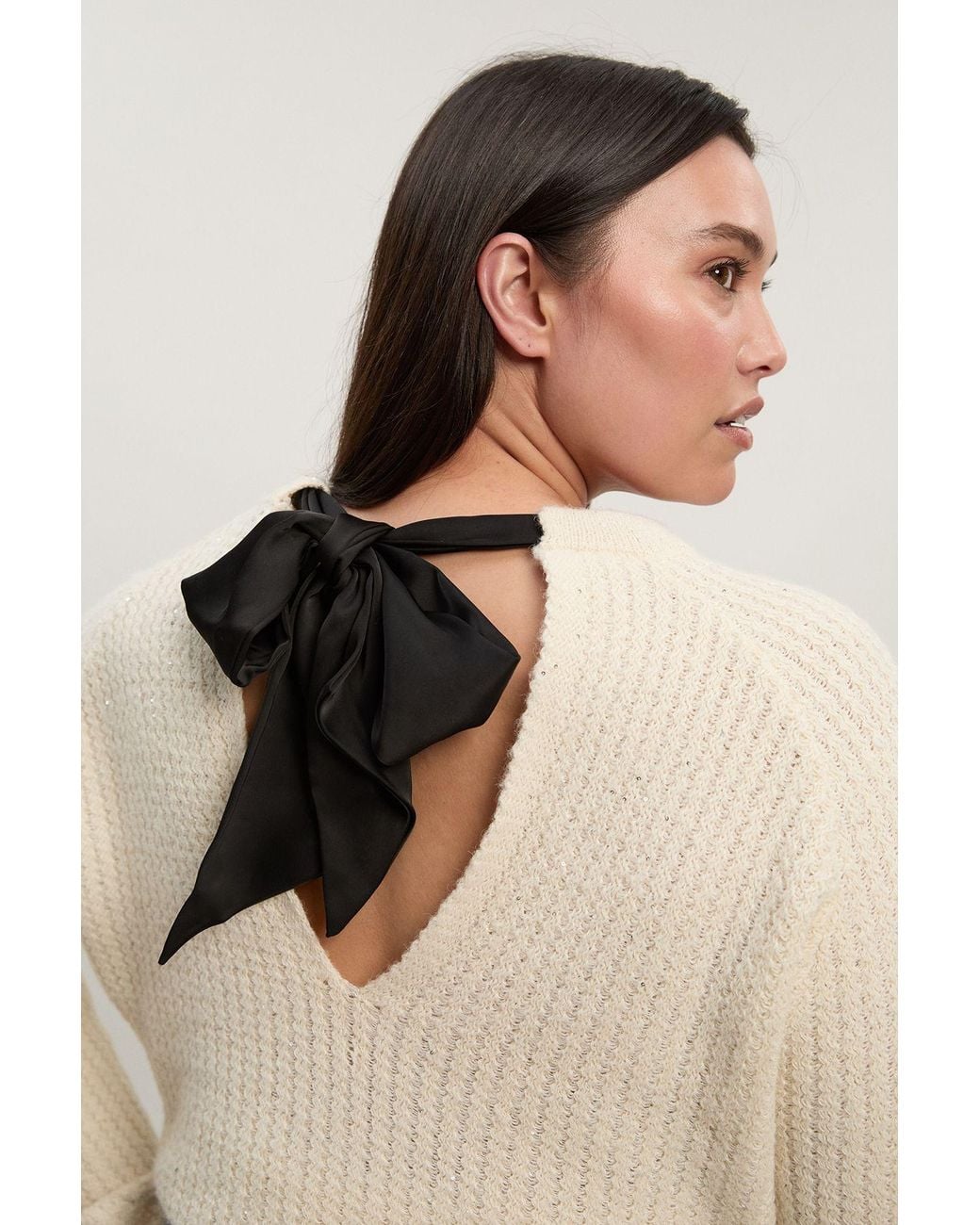 Karen Millen Black Plus Size Sequin Knit Tie Bow Jumper