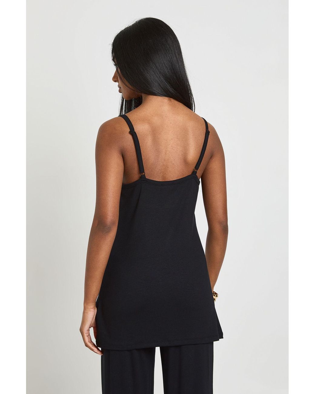 Boohoo Black Long Line Cami With Pearlised Buttons