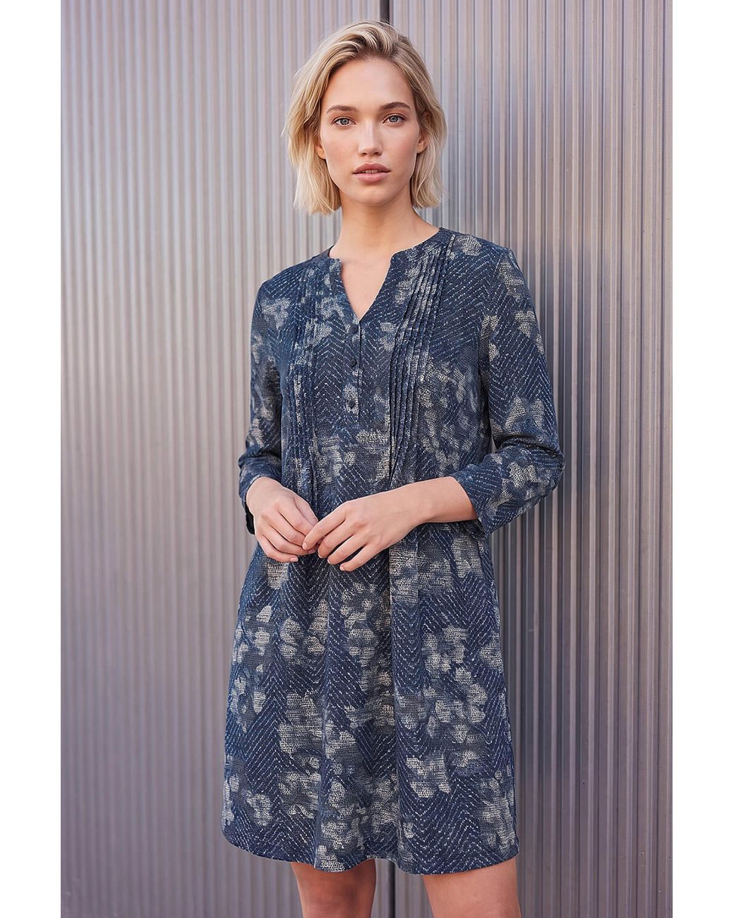 Roman Blue Floral Chevron Dress
