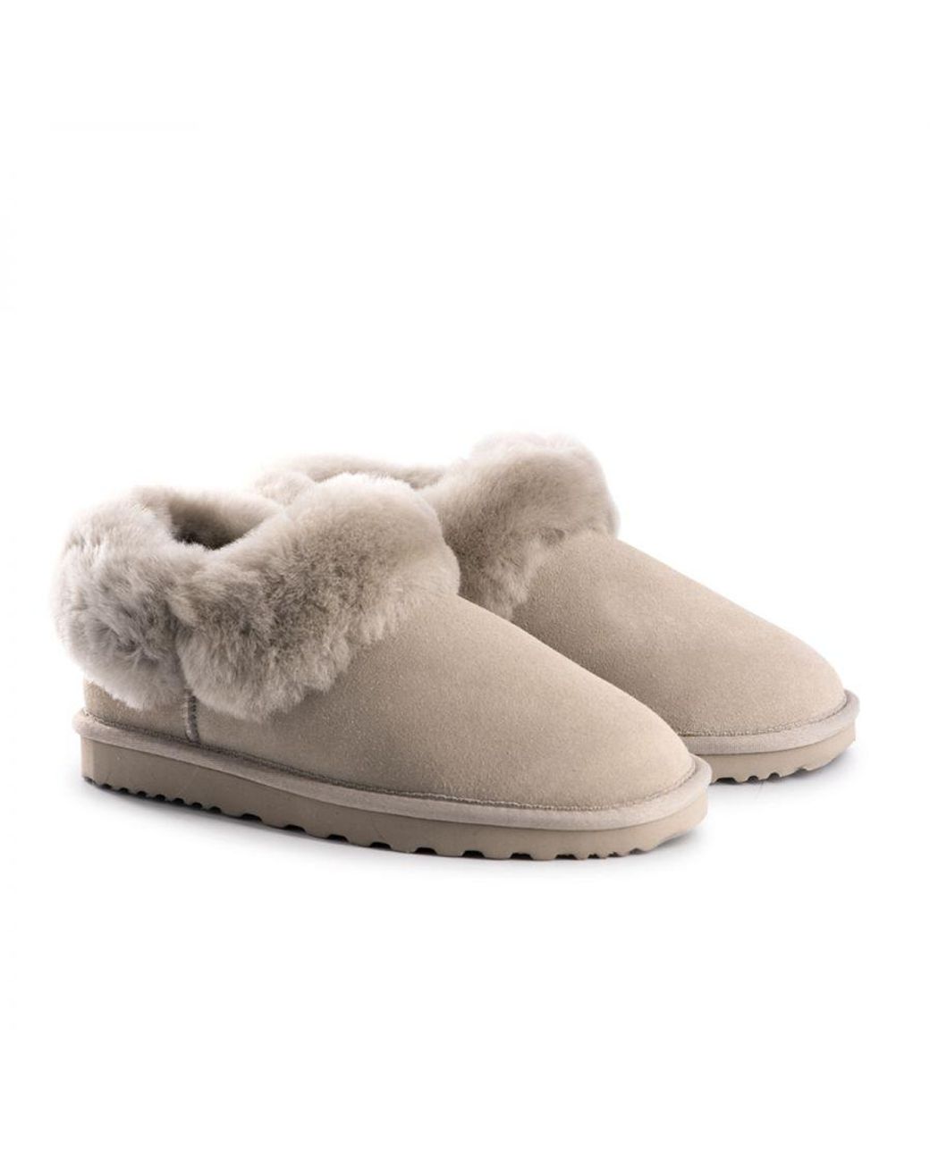 Aus Wooli Gray Sheepskin Wool Traditional Ankle Slippers