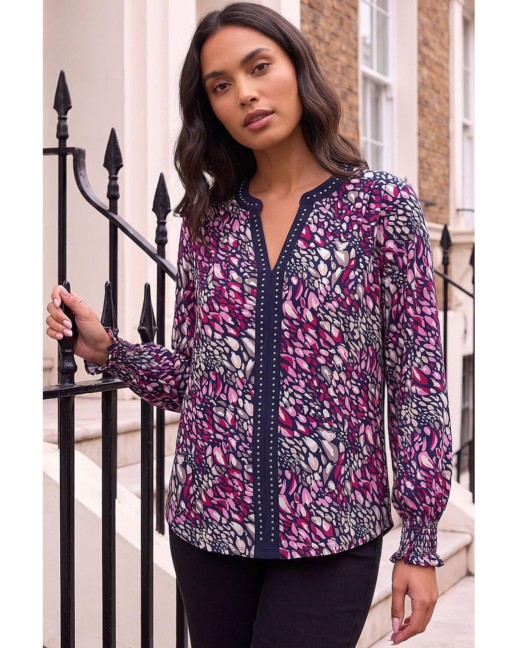 Roman Purple Abstract Animal Trim Top