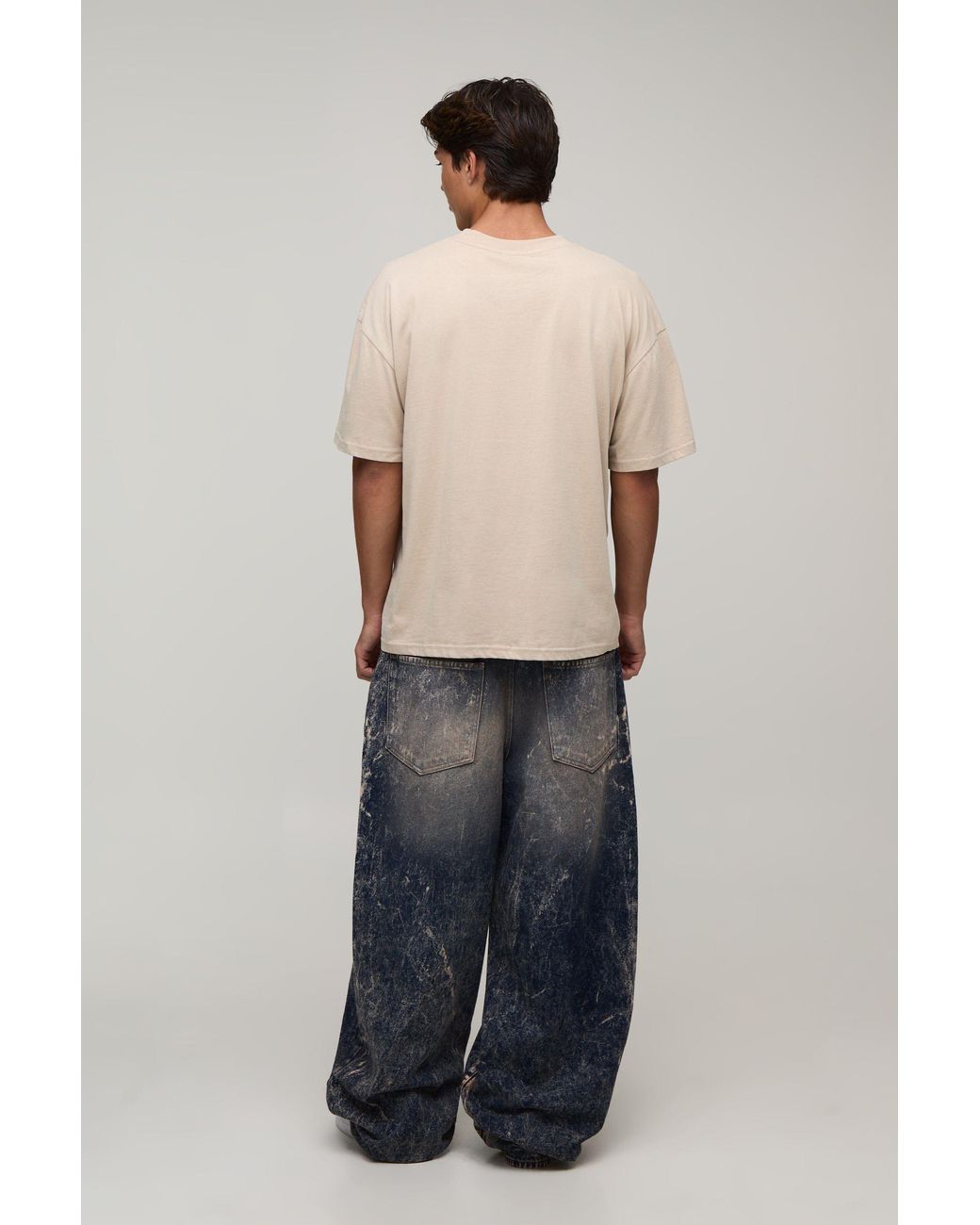 BoohooMAN Blue Tall Extreme Washed Ripped Super Baggy Jeans for men