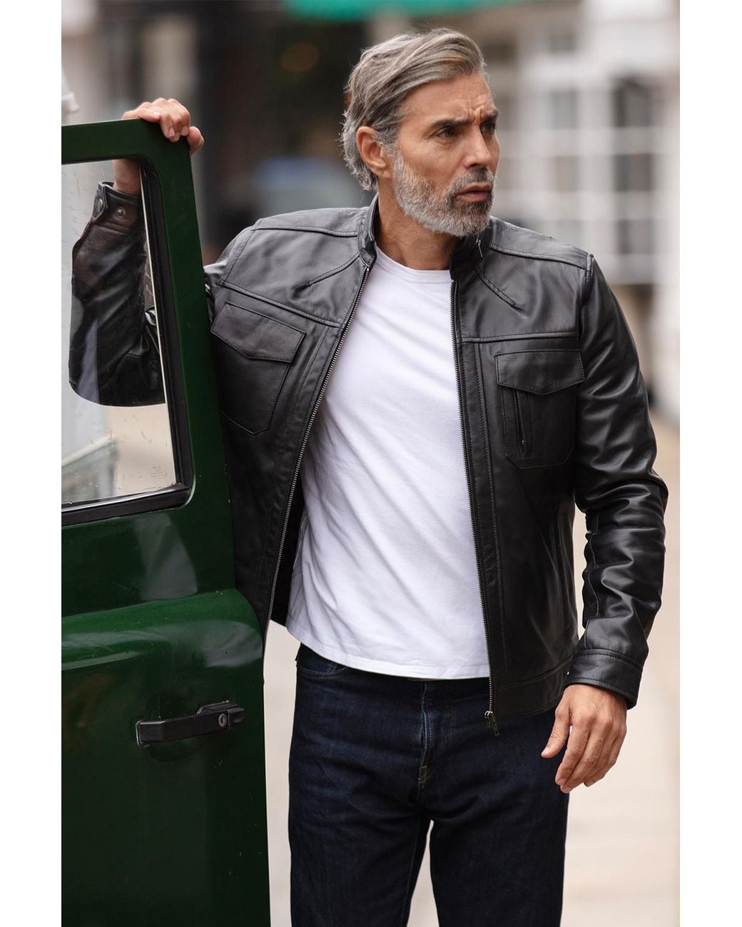 Ashwood Leather Gray 'Edinburgh' Real Bomber Jacket for men