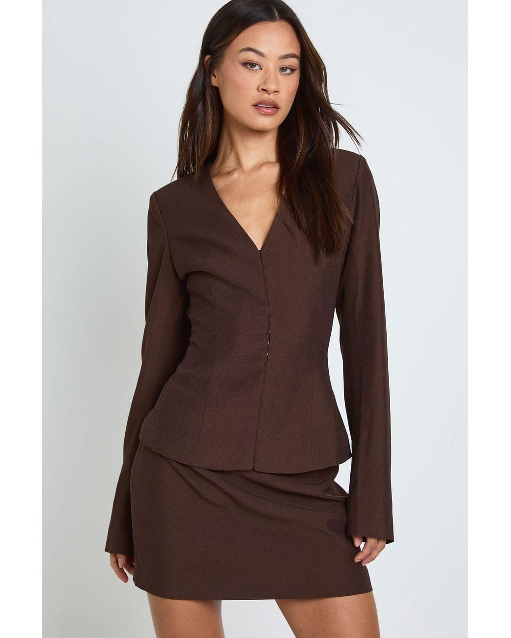 Boohoo Brown Tall Tailored Barrel Sleeve Cinch Waist Blazer