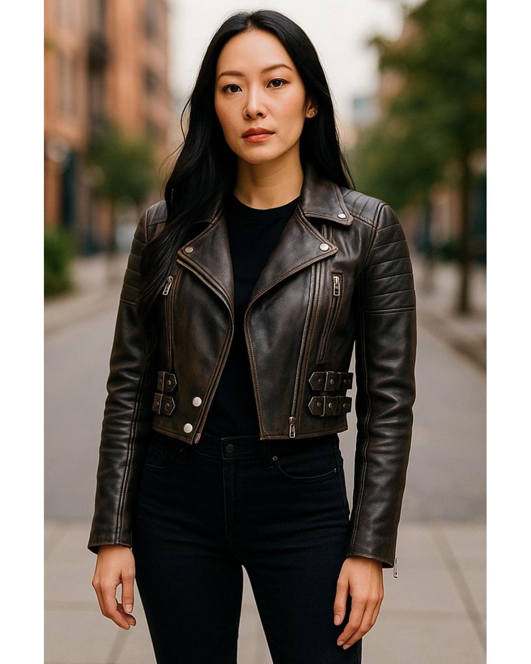Infinity Leather Black Vintage Cropped Brando Biker Jacket-Durban