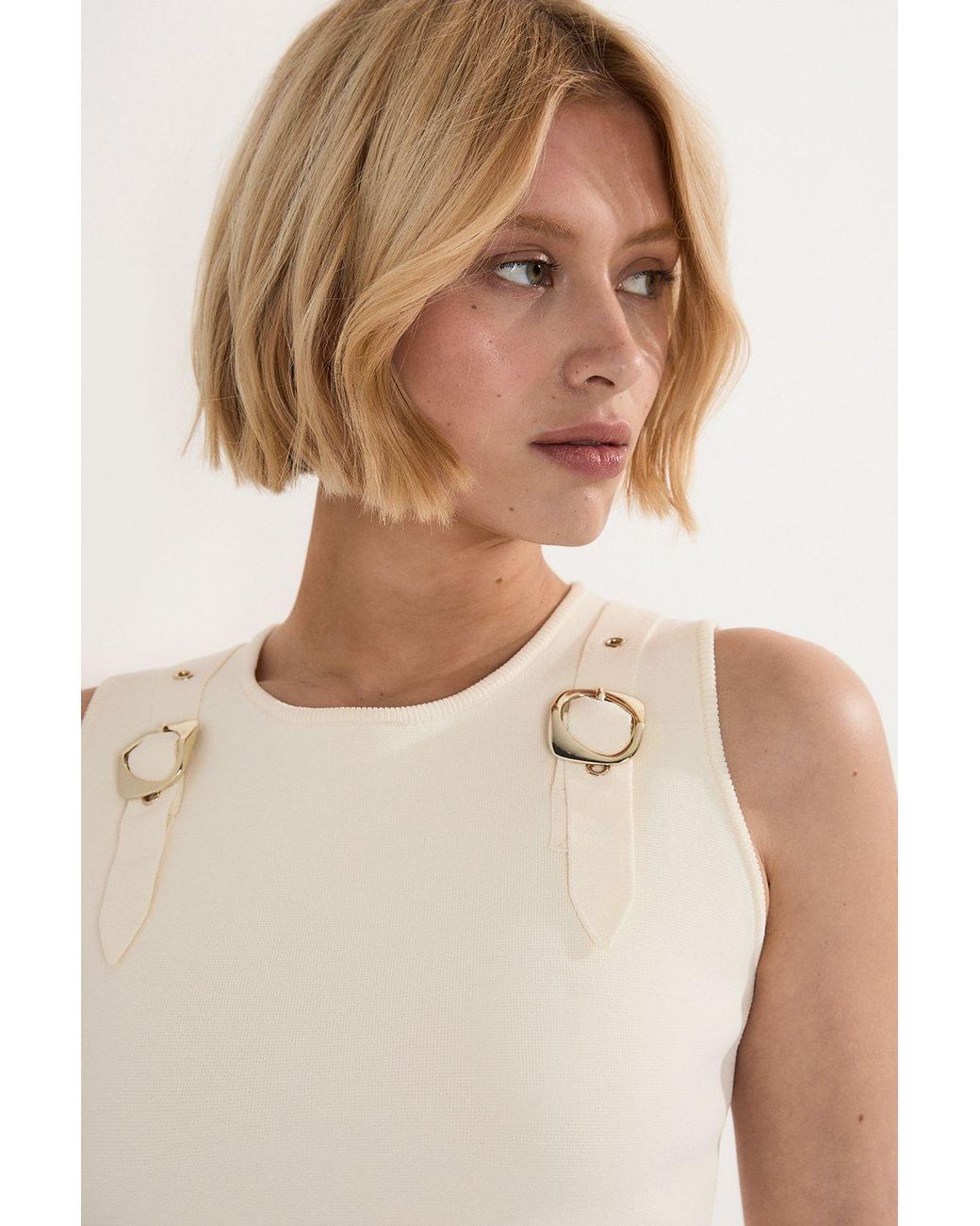Karen Millen Natural Buckle Trim Knitted Top