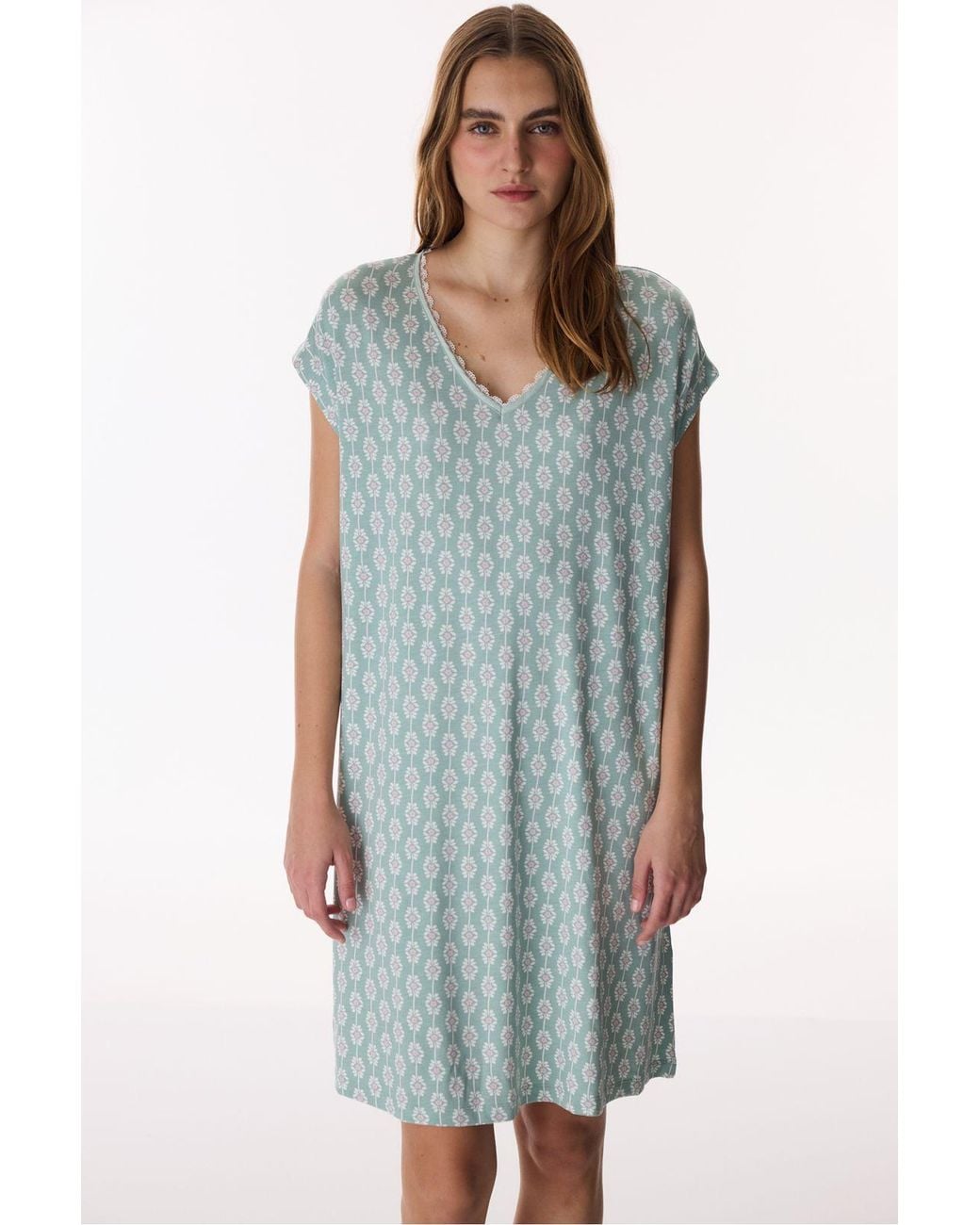 Penti Blue Alia Floral Lace Short Sleeve Nightgown