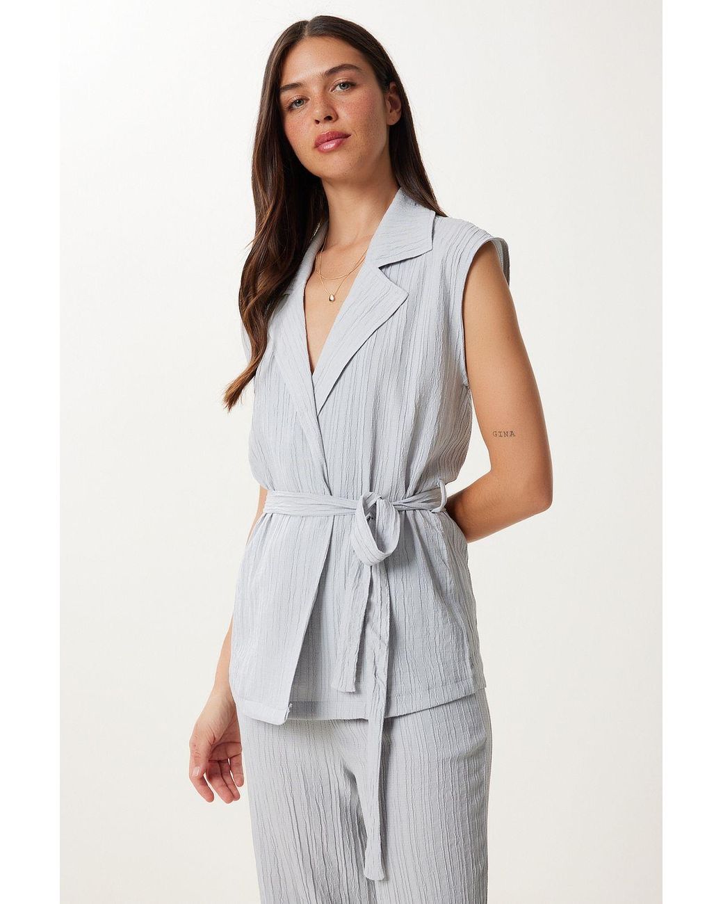 Happiness İstanbul White High Waist Two-Piece Set With Shirt Collar And Wide Leg Pants
