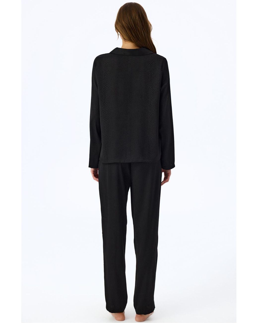 Penti Black Fleur Satin Snake Print Long Sleeve Shirt Trousers Pajama Set