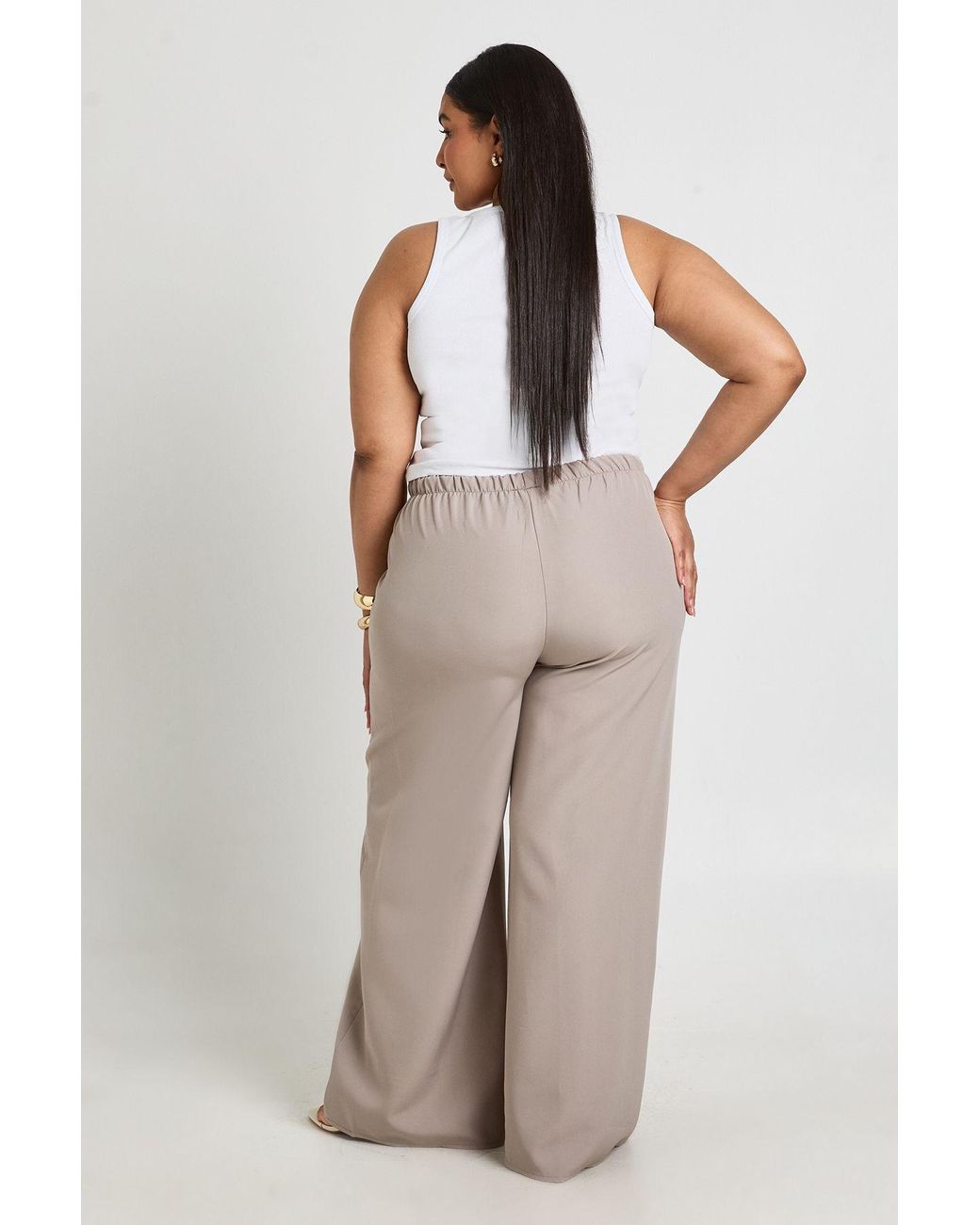 Boohoo Natural Plus Woven Elasticated Waist Drawstring Wide Leg Trouser