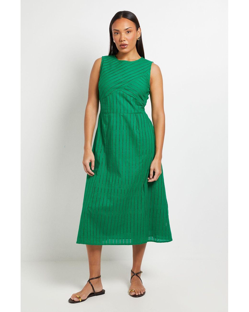 PRINCIPLES Green Panelled Broderie Fit And Flare Dress