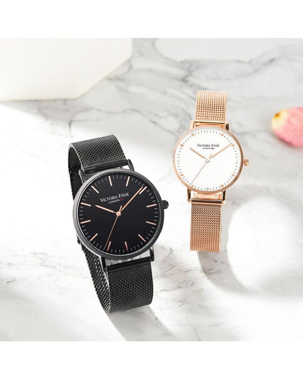 Victoria Hyde London White Couple Watches Gift Set Rose