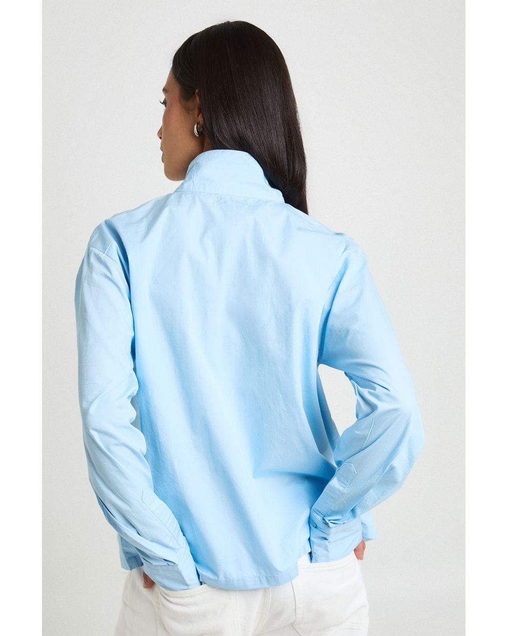 Boohoo Blue Cotton Funnel Neck Utility Shirt