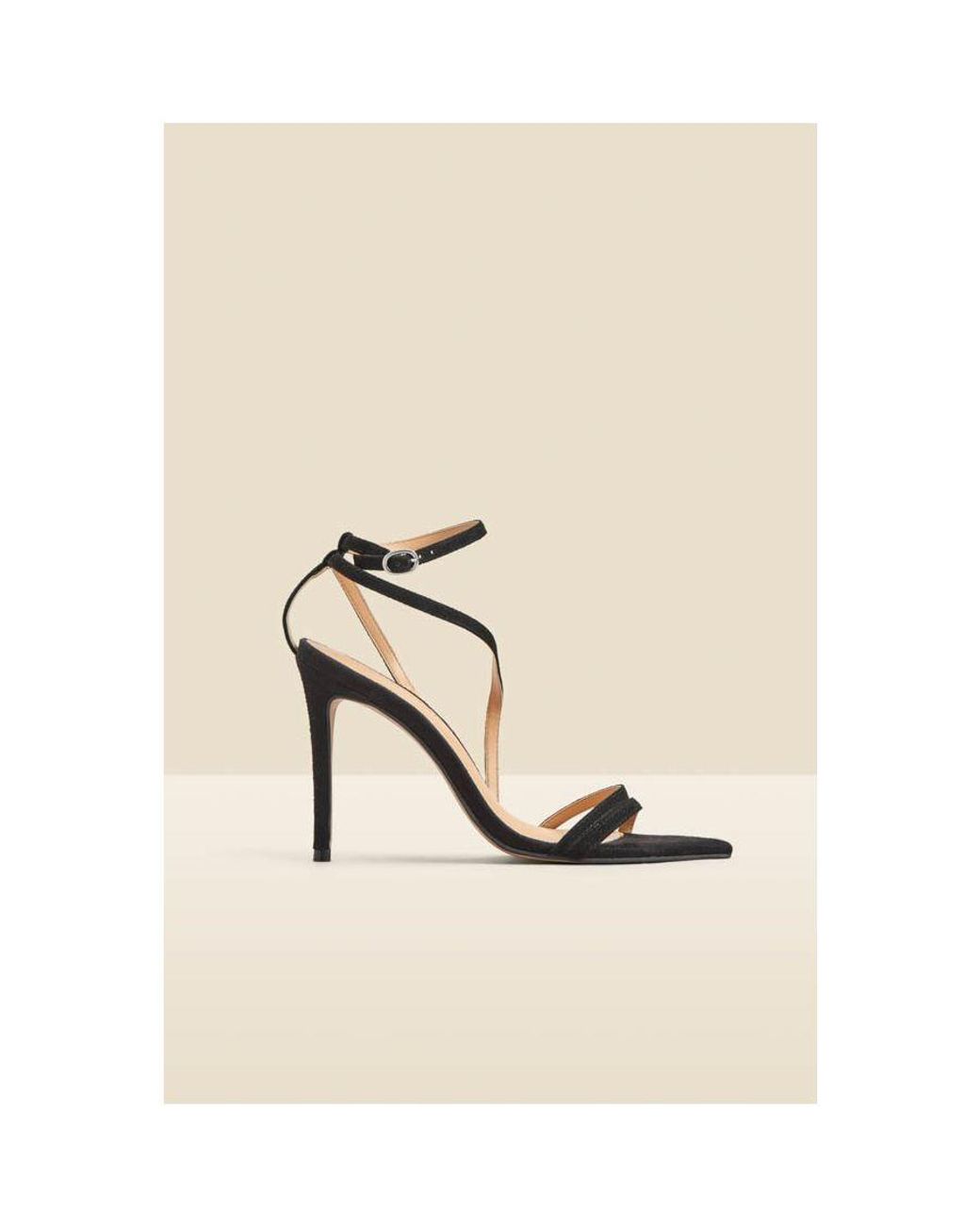 Sosandar Black Suede Multi Strap Pointed Toe Stiletto Heel Sandals