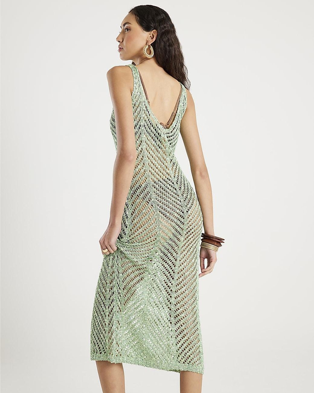 River Island Green Maxi Beach Dress Sleeveless Lurex
