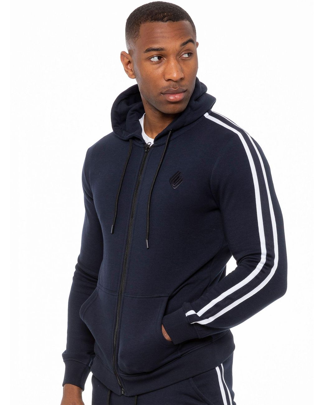 Enzo Blue Zip Up Hoodie With Tape for men
