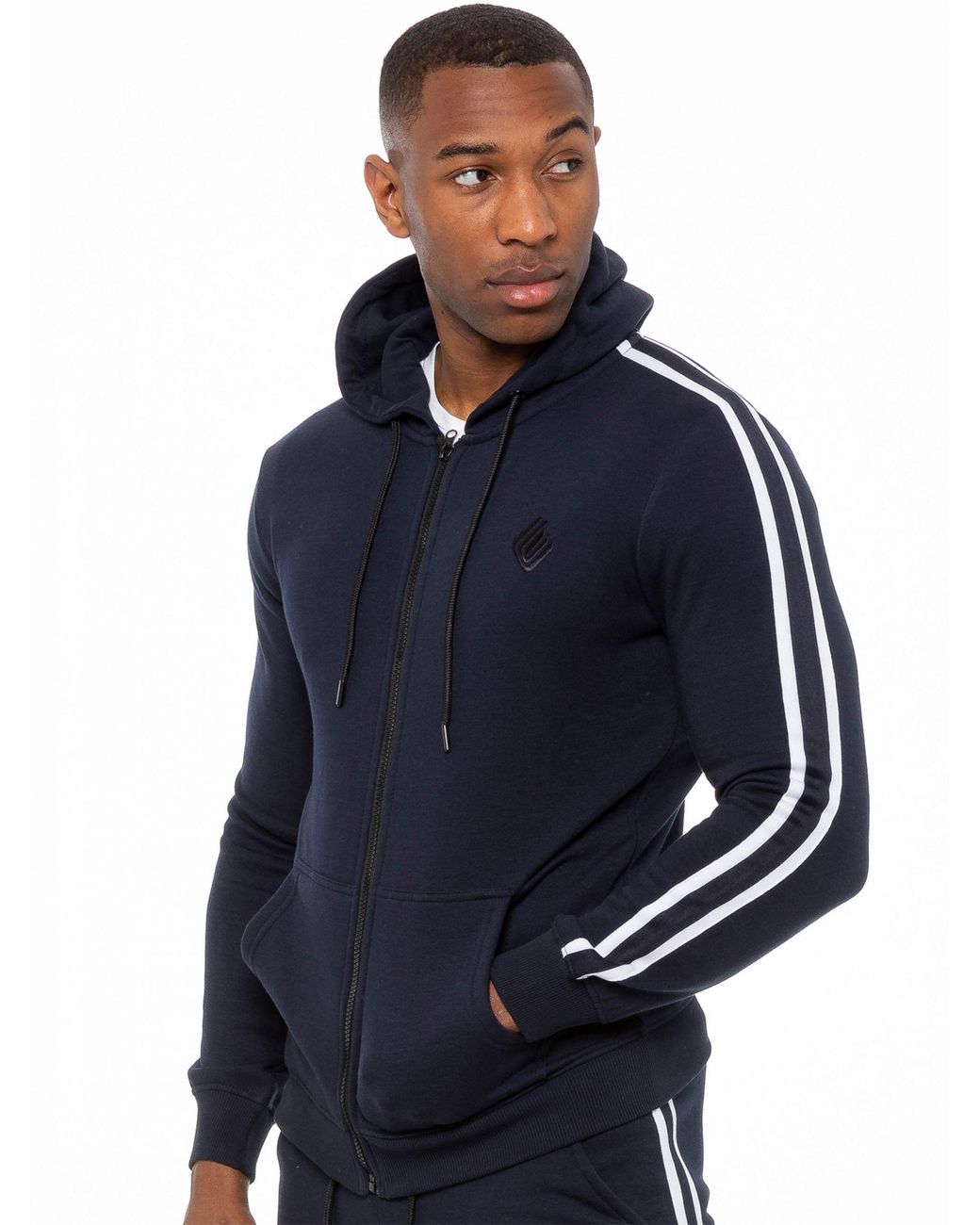 Enzo Blue Zip Up Hoodie With Tape for men