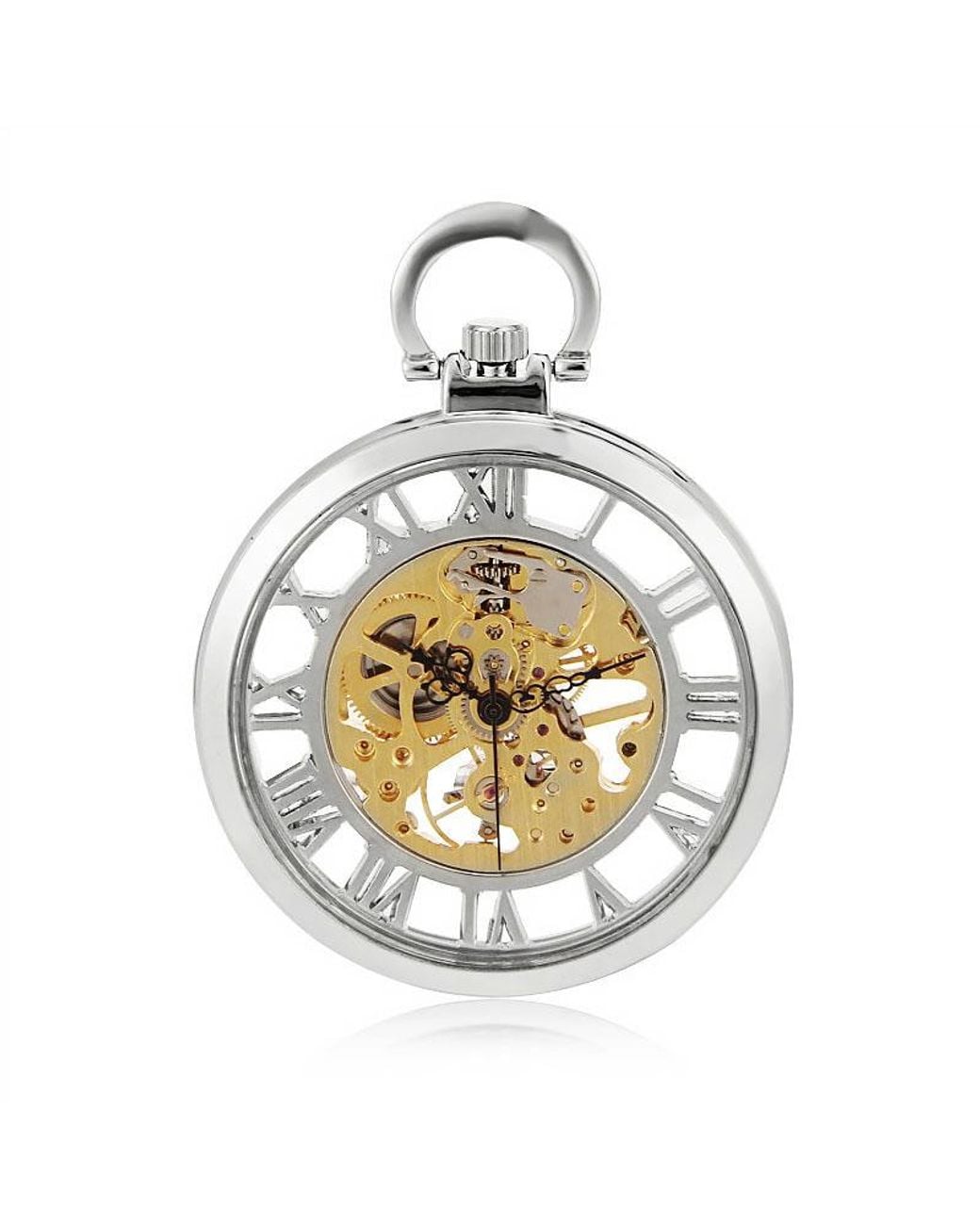 Infinity Leather Metallic Open-Face Alloy Mechanical Skeleton Pocket Watch