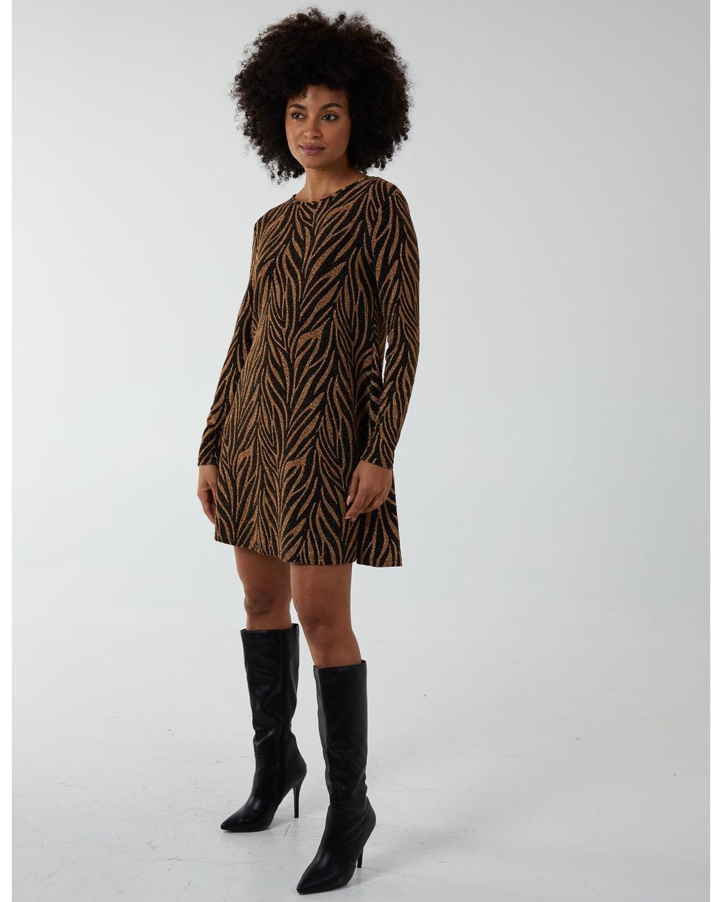 Blue Vanilla Brown Lurex Swing Mini Dress