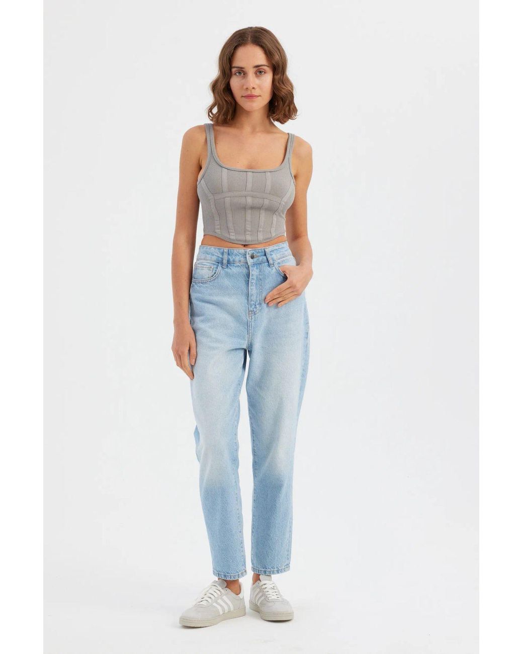 Hiccup Blue Square-Neck Sleeveless Front Seam Corset Top