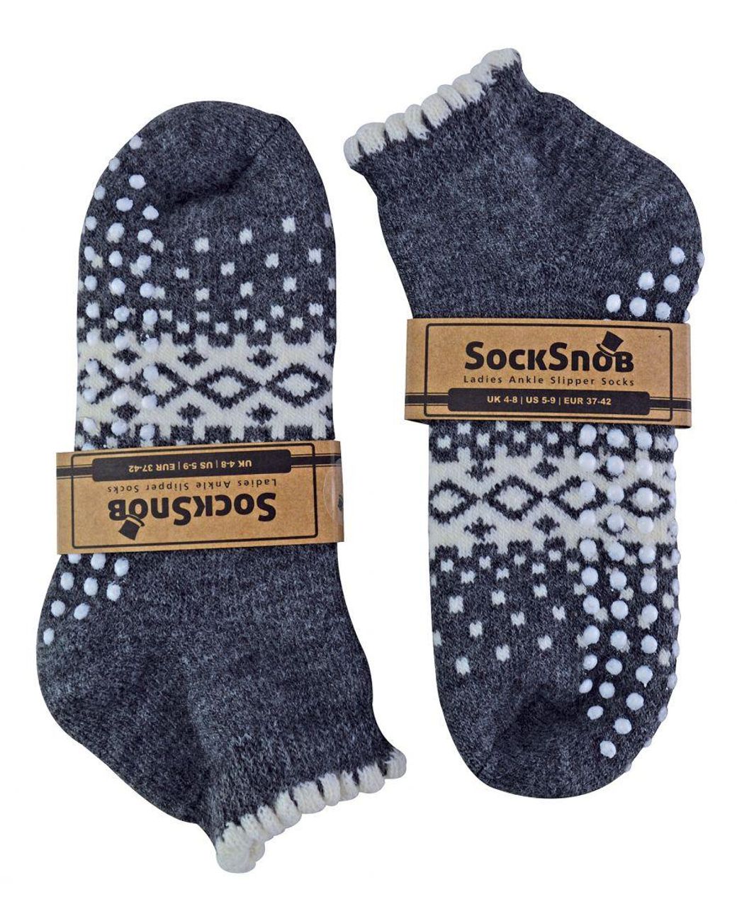 Sock Snob Blue Ladies Thermal Low Cut Wool Non Slip Ankle Slipper Socks