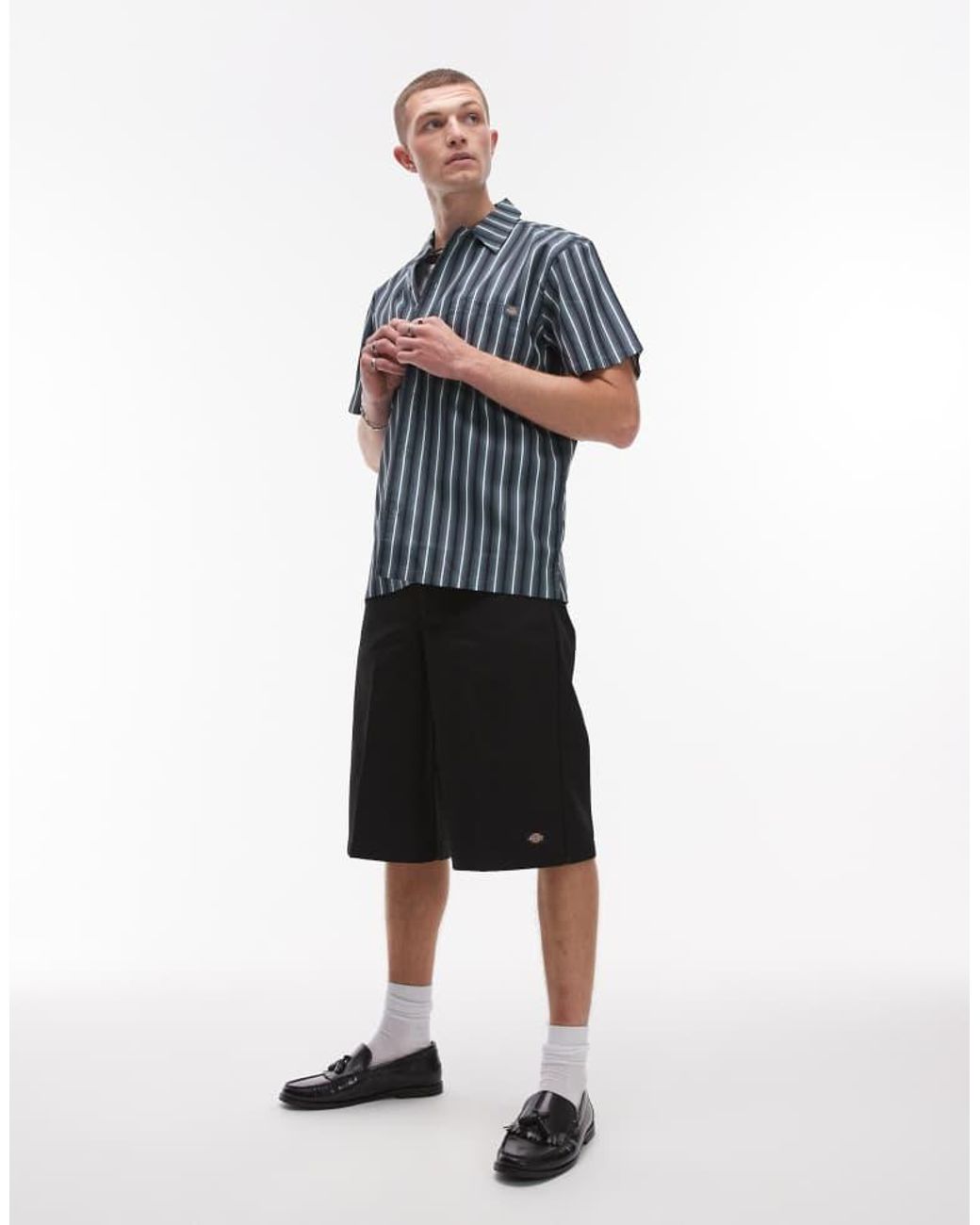 Dickies Blue Multi Stripe Short Sleeve Work Shirt for men