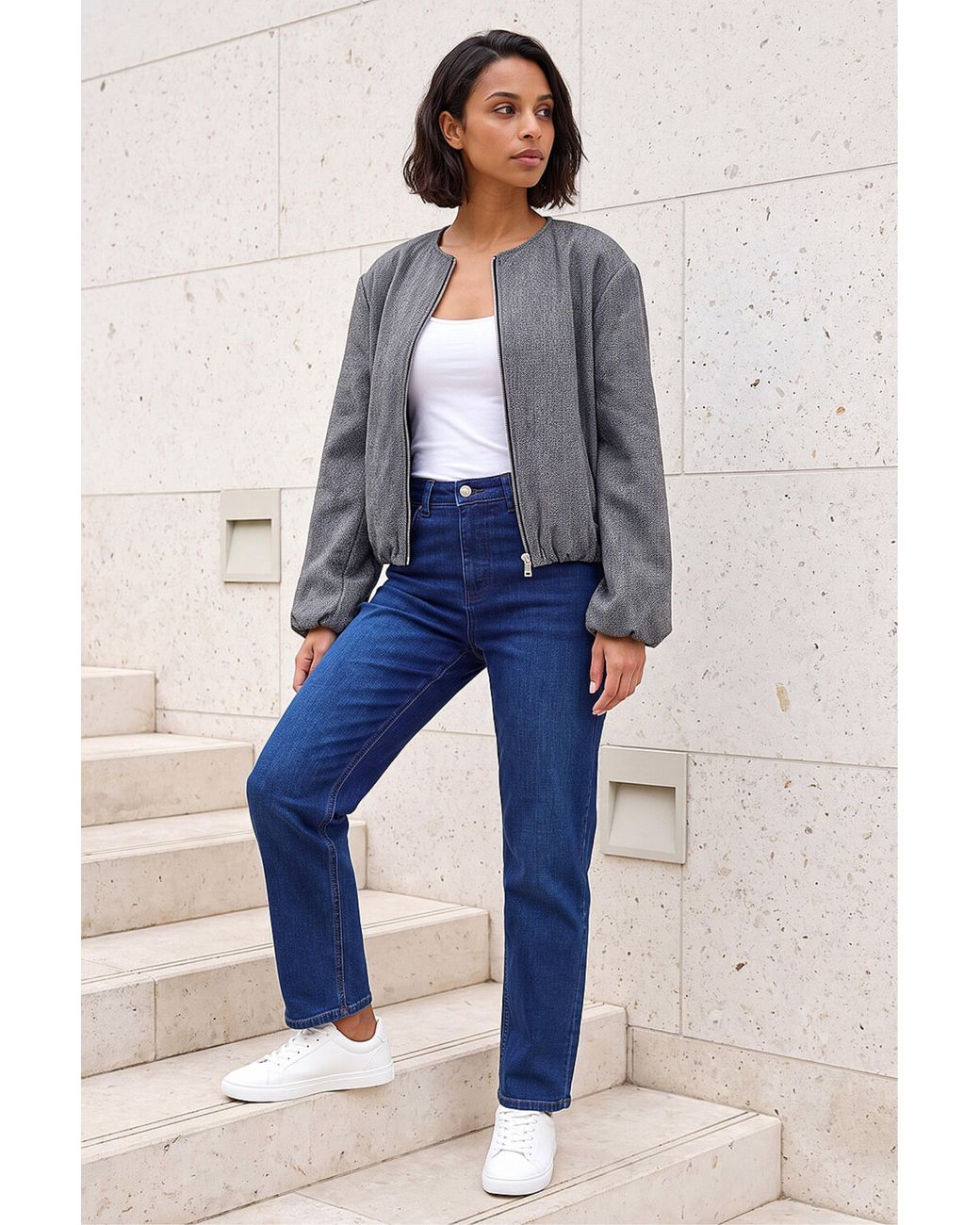 D.u.s.k Blue Herringbone Bomber Jacket