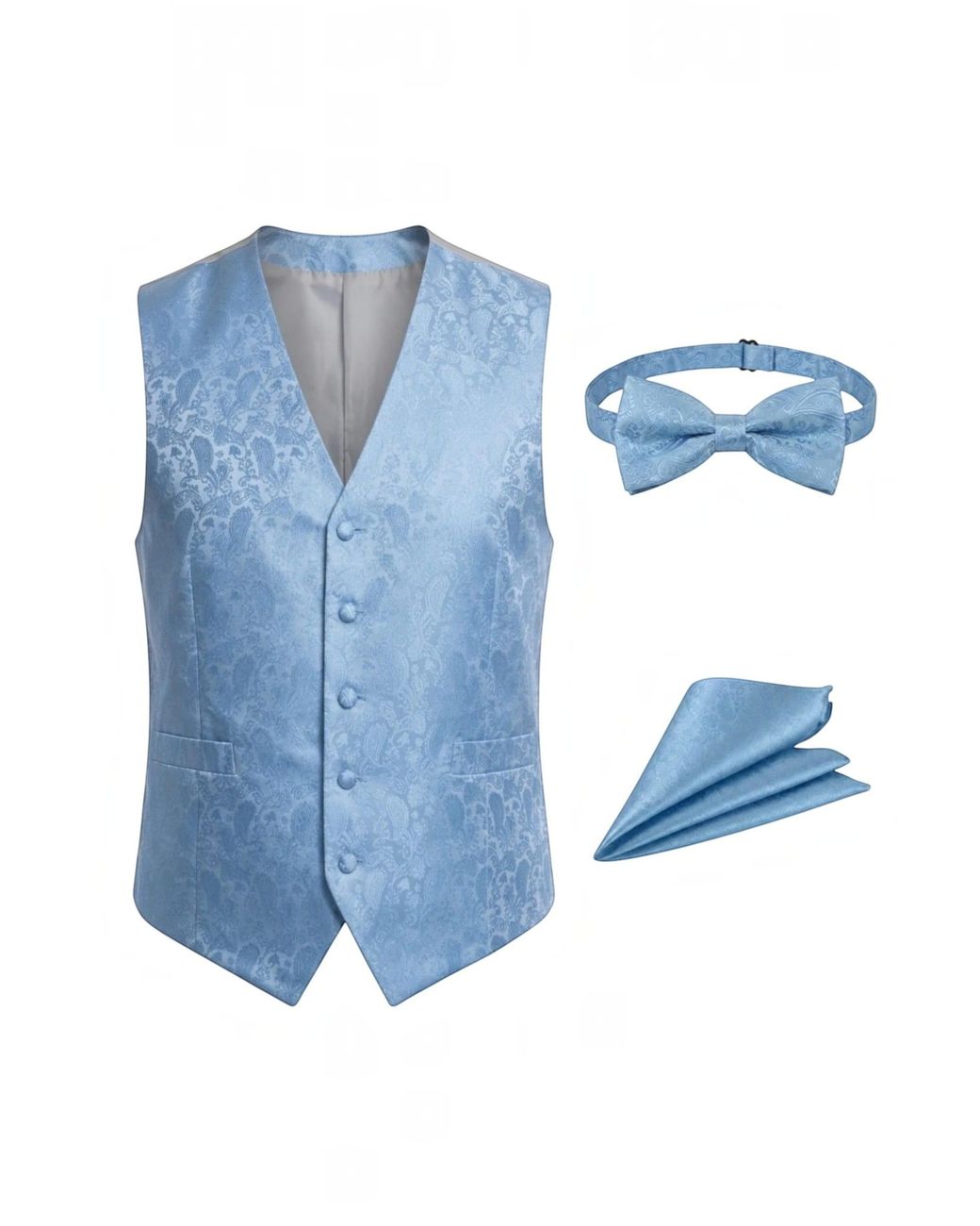 TruClothing Blue Paisley Floral 3 Piece Waistcoat Bow Tie Hankie Set for men