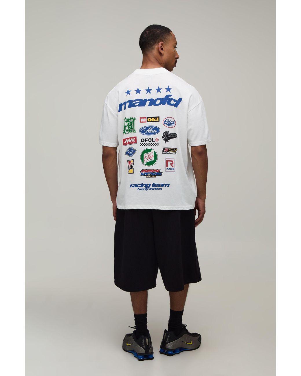 BoohooMAN Gray Oversized Sport Moto Badge Print T-Shirt for men