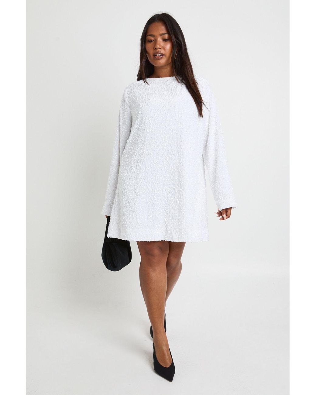 Boohoo White Plus Sequin Velvet Bow Back Shift Dress