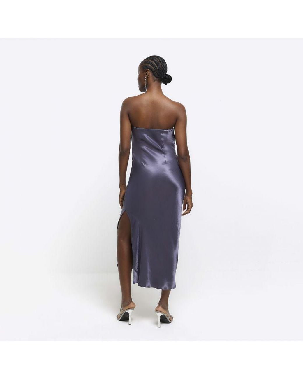 River Island Blue Slip Midi Dress Ruched Bandeau Viscose