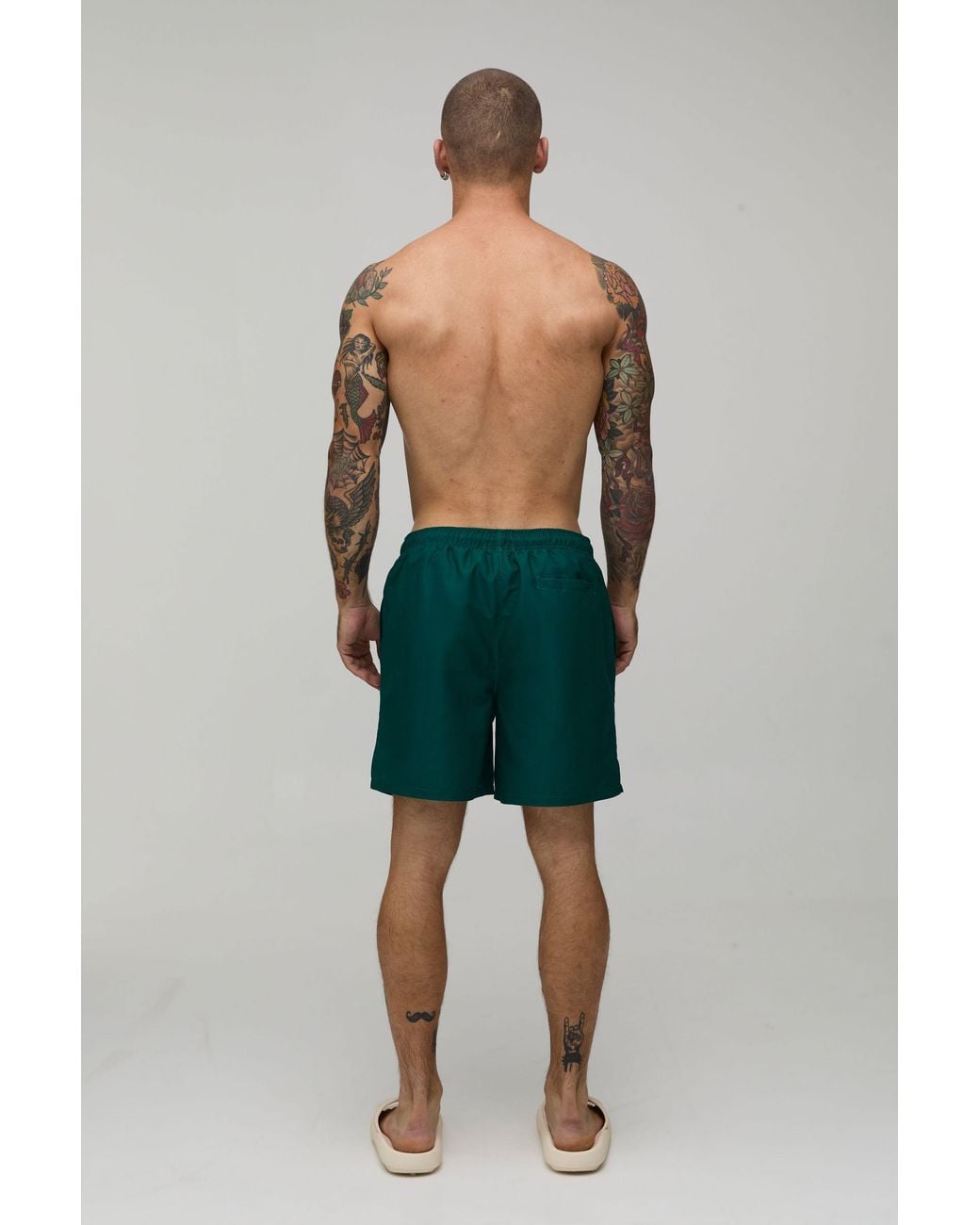 BoohooMAN Green Varsity Badge Mid Length Swim Short for men