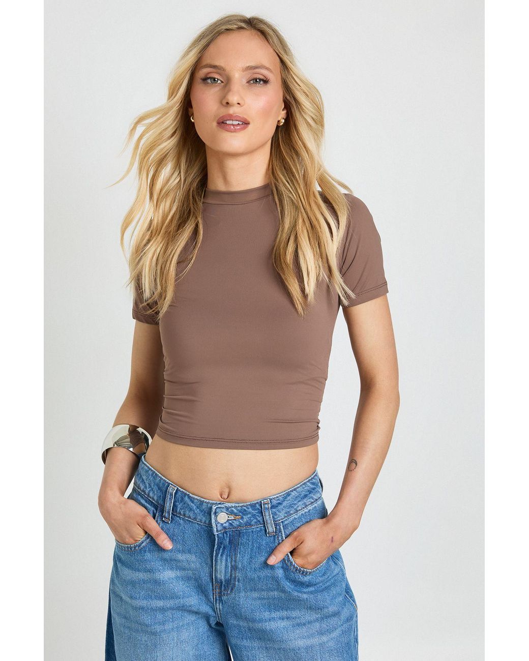 Boohoo Blue Petite Second Skin Crew Neck Everyday Tee