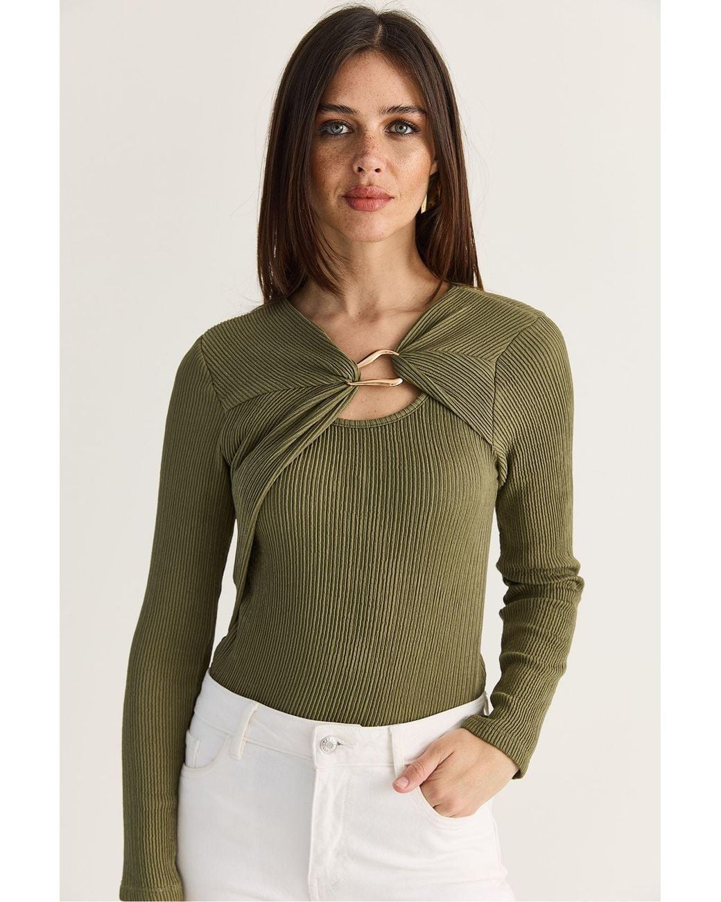 Bianco Lucci Green Viscose Blend Blouse