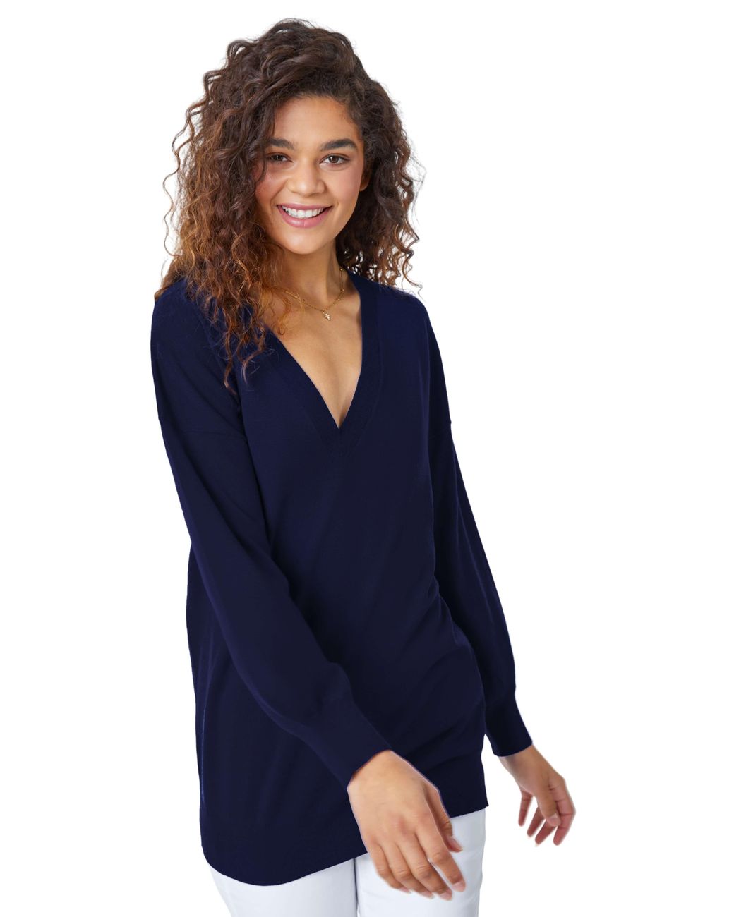 Roman Blue Plain V-Neck Stretch Jumper