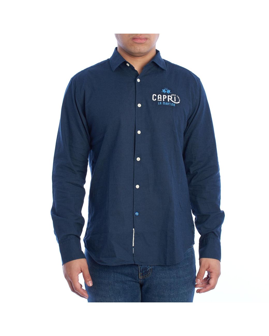 La Martina Blue Ymc312-Tl072 Regular Fit Long Sleeve Shirt for men