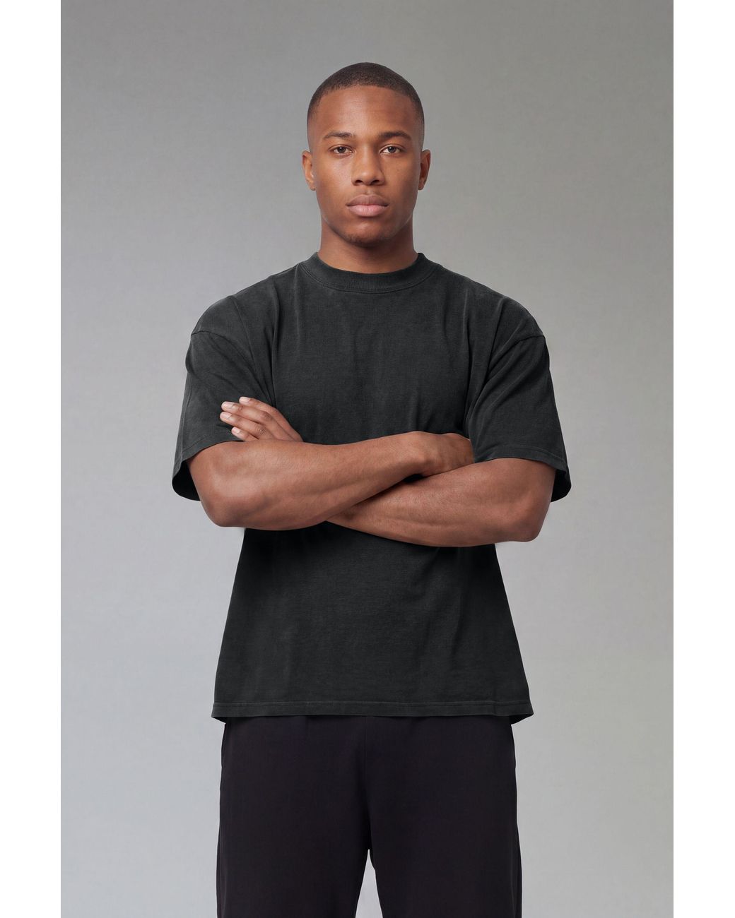 BoohooMAN Gray One More Rep Washed Oversized Extended Neck T-Shirt for men