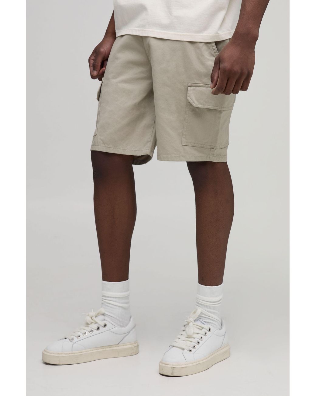 BoohooMAN Natural Tall Essential Slim Fit Fixed Waist Chino Shorts for men