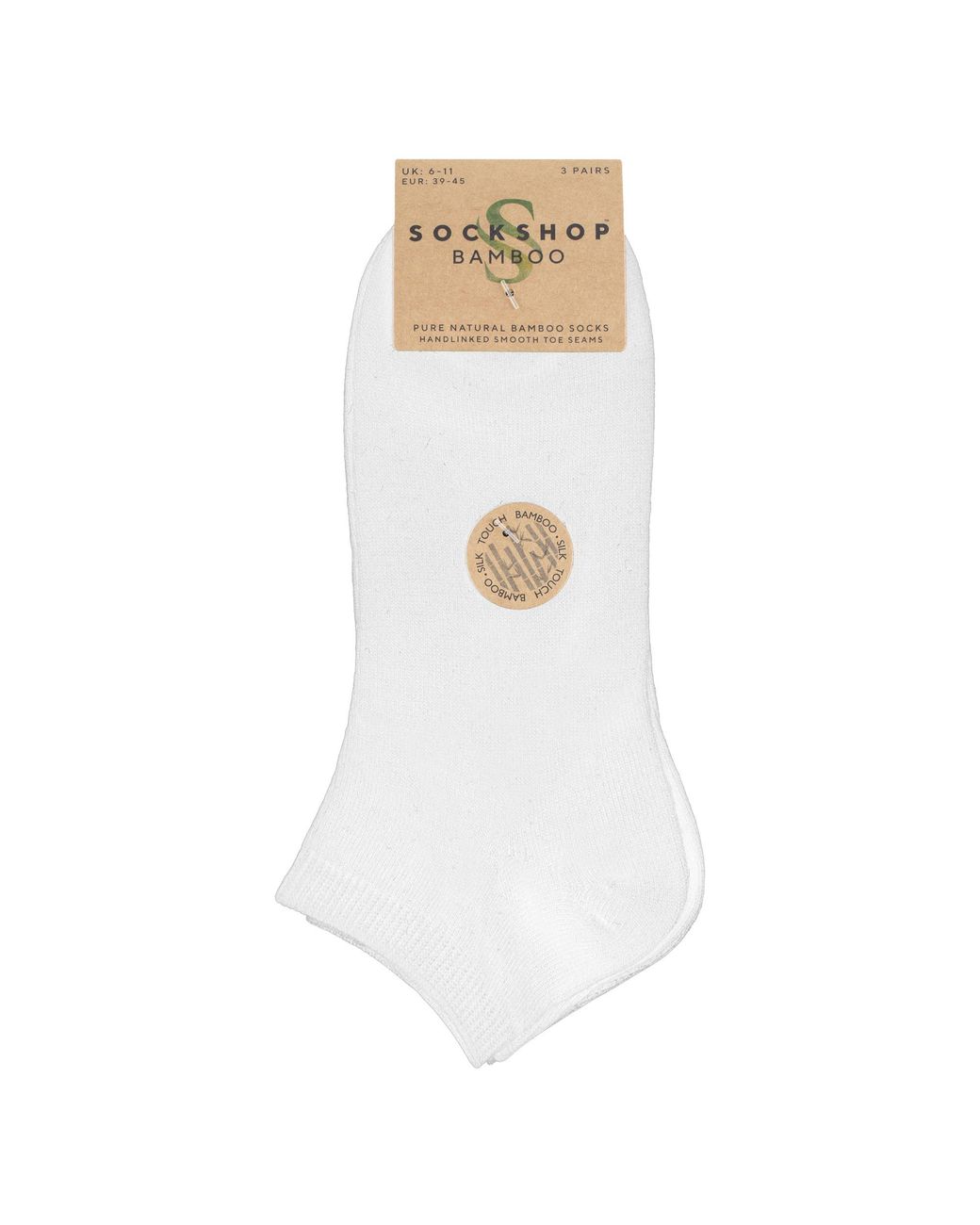 Sock Shop White 3 Pack Plain Bamboo Trainer Liner Socks for men