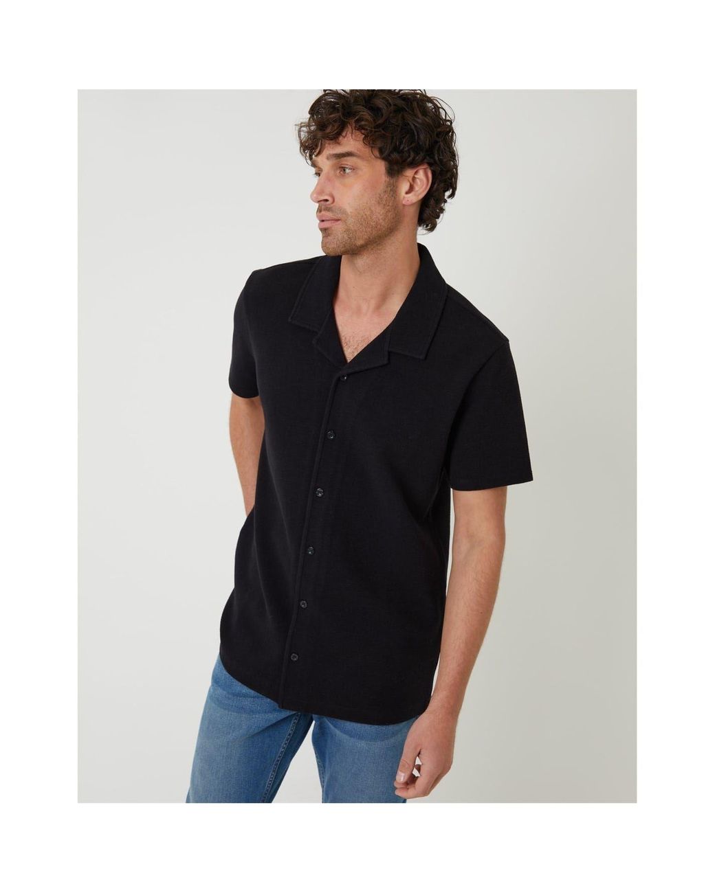 Threadbare Black Embley Relaxed Fit Short Sleeve Shirt for men