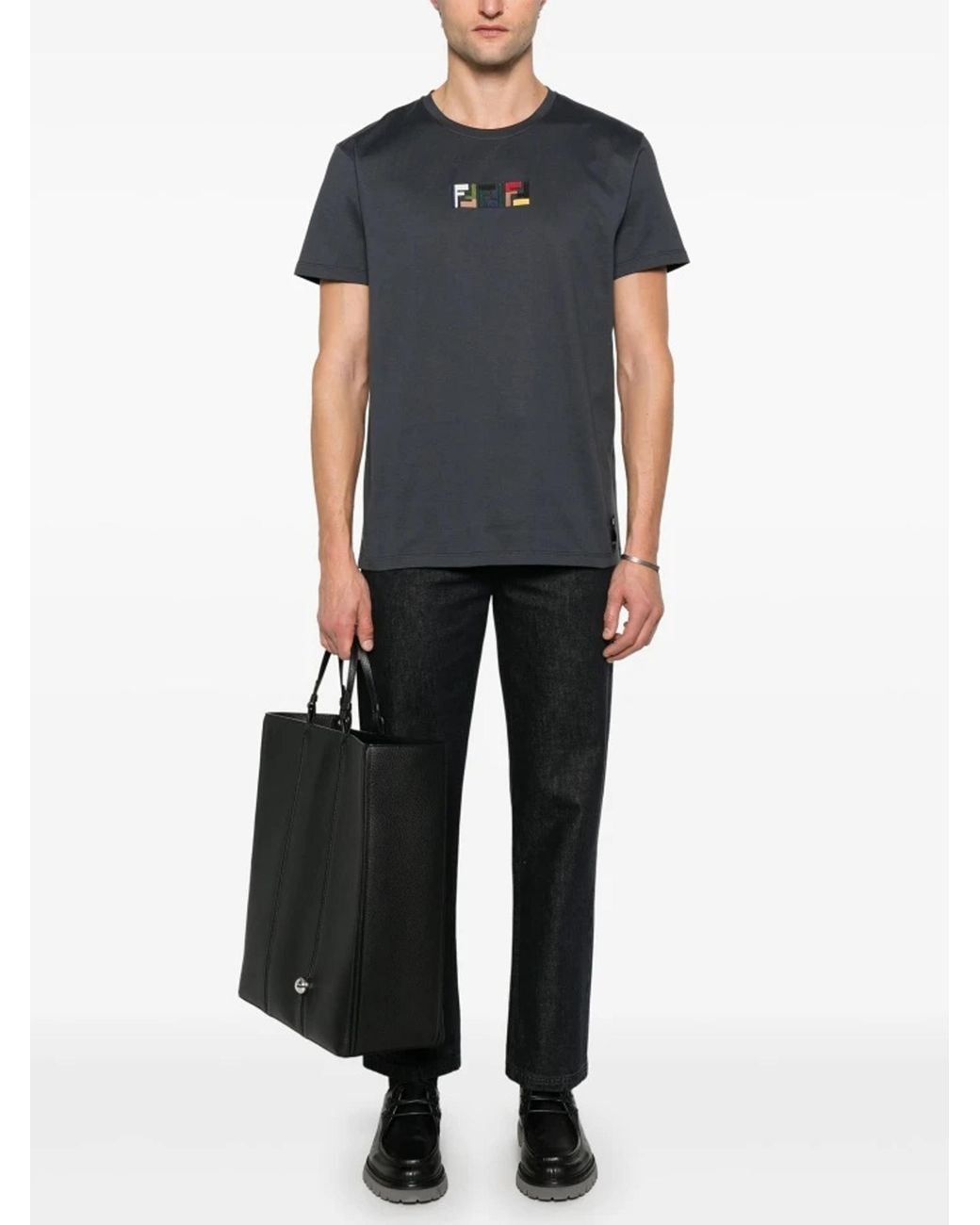 Fendi Blue Triple Ff Logo T-Shirt for men