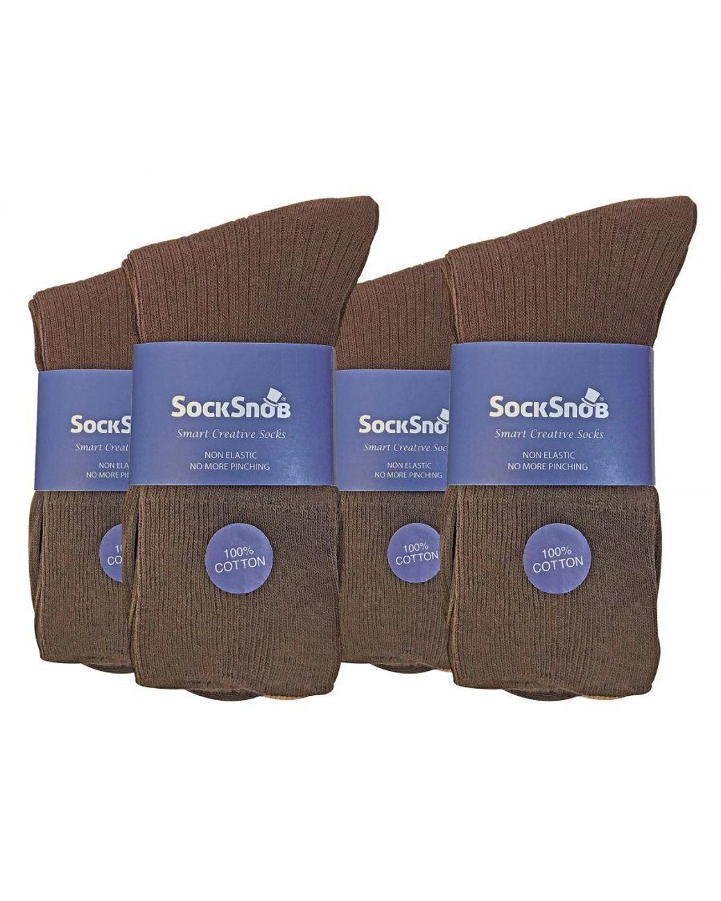 Sock Snob Brown 12 Pair Multipack 100% Cotton Diabetic Friendly Socks for men