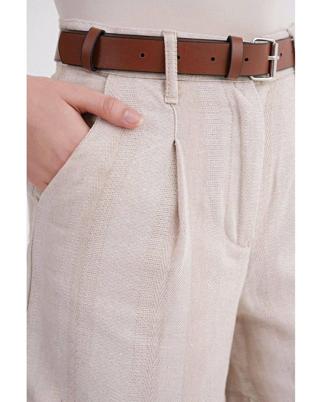 MixRay Natural High Waist Wide Leg Belted Tailored Shorts