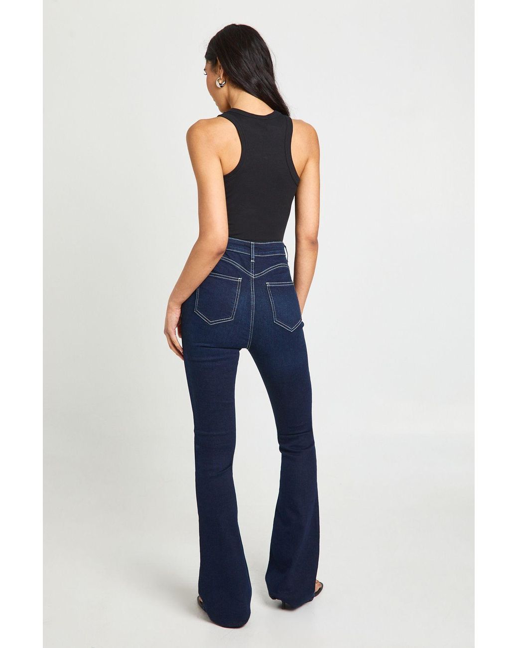 Boohoo Blue Tall High Waist Booty Lifting Flared Jean