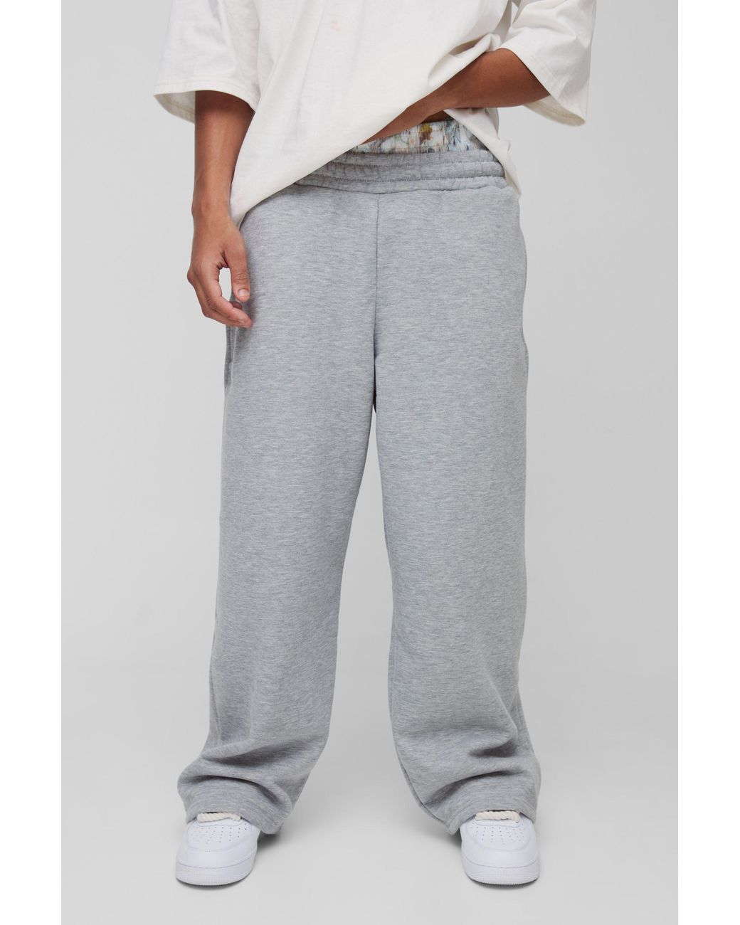 BoohooMAN Gray Wide Leg Camo Printed Boxer Waistband Sweatpants for men